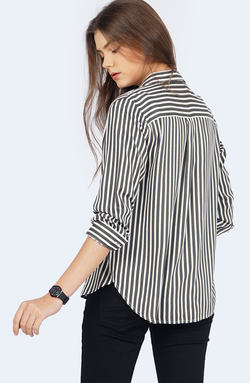 Kemeja Lengan Panjang Syarla White Green