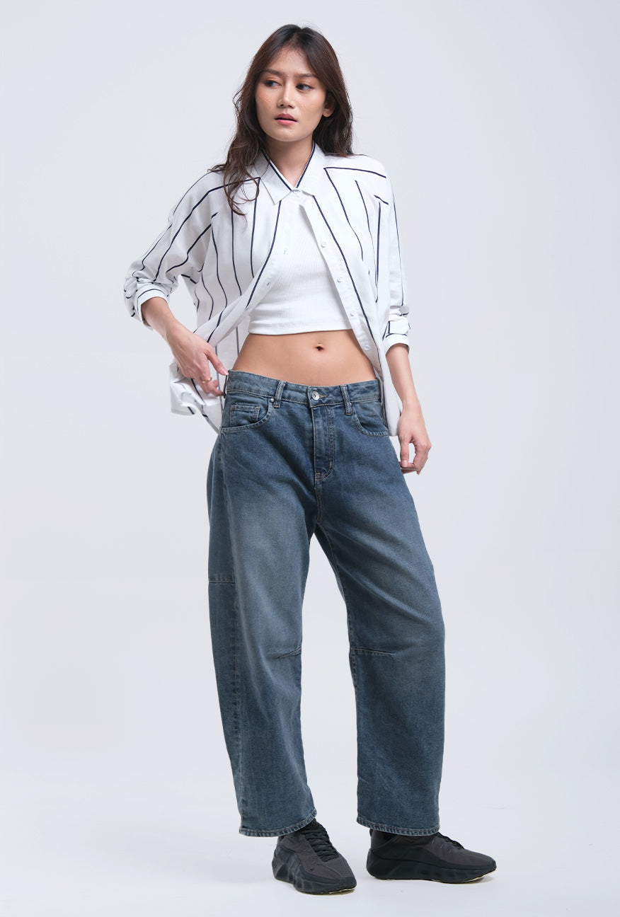 Kemeja Lengan Panjang Lycka Offwhite Blue