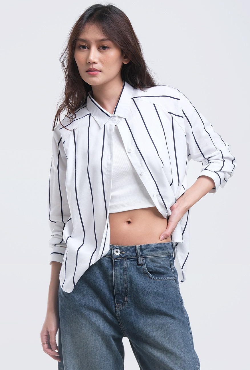 Kemeja Lengan Panjang Lycka Offwhite Blue