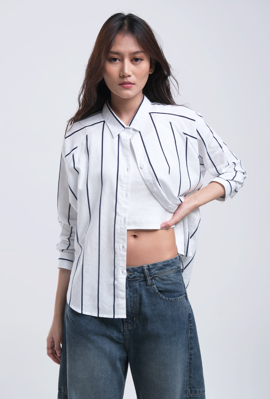 Kemeja Lengan Panjang Lycka Offwhite Blue