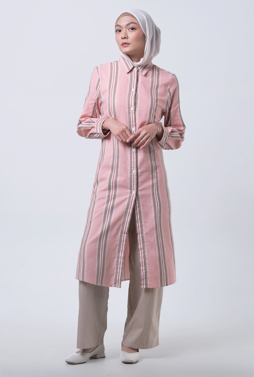 Dress Lengan Panjang Valeria Pink Brown