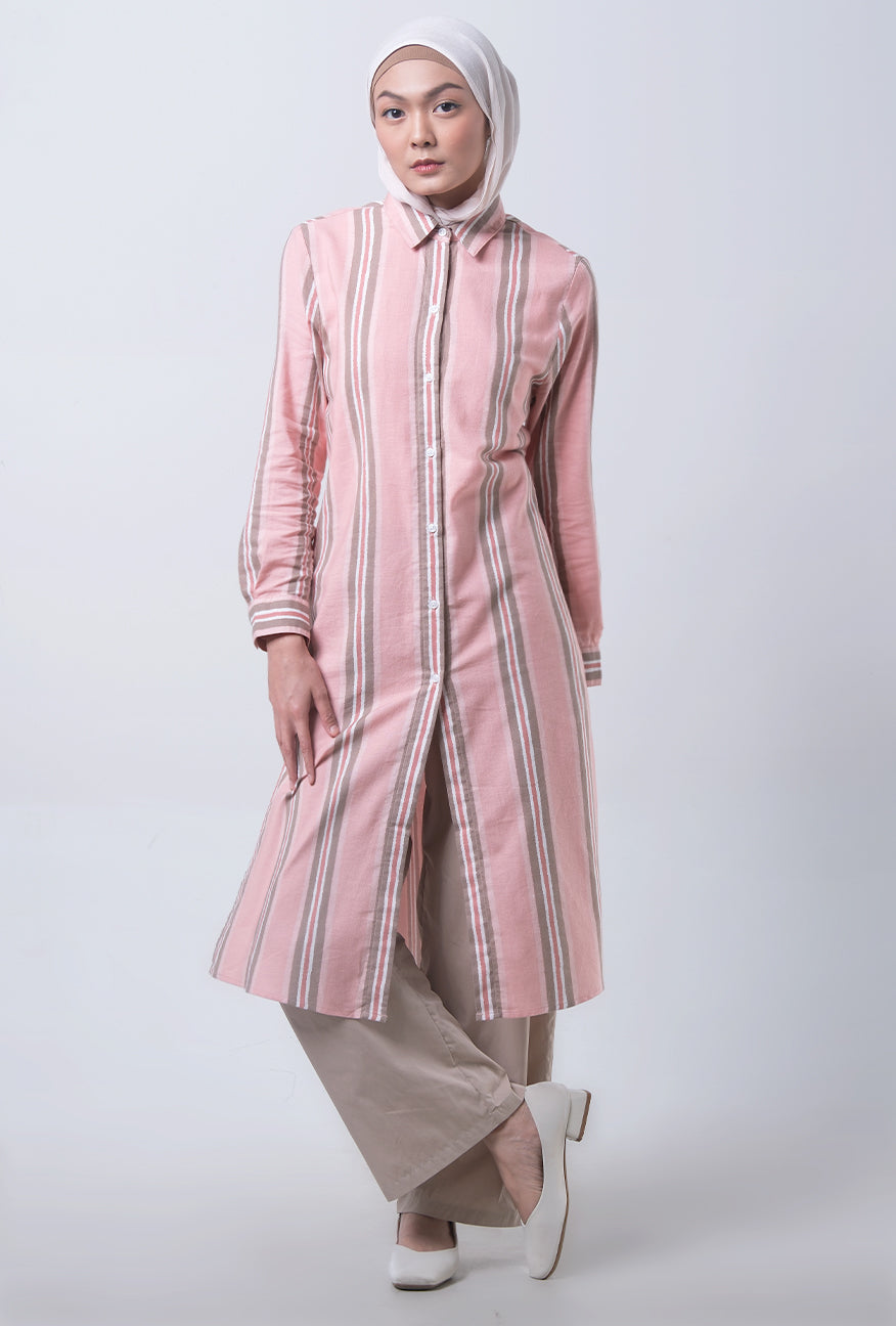 Dress Lengan Panjang Valeria Pink Brown