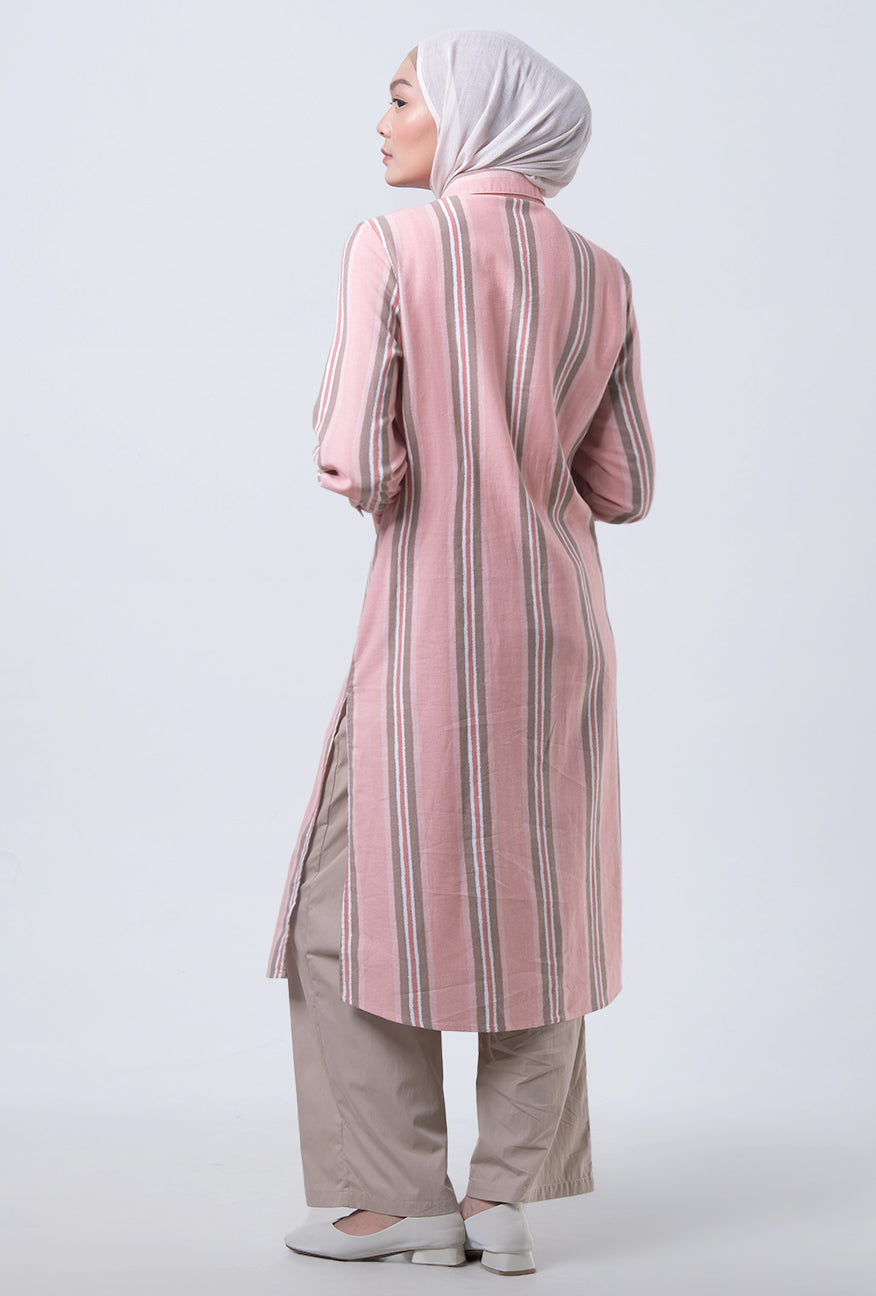 Dress Lengan Panjang Valeria Pink Brown