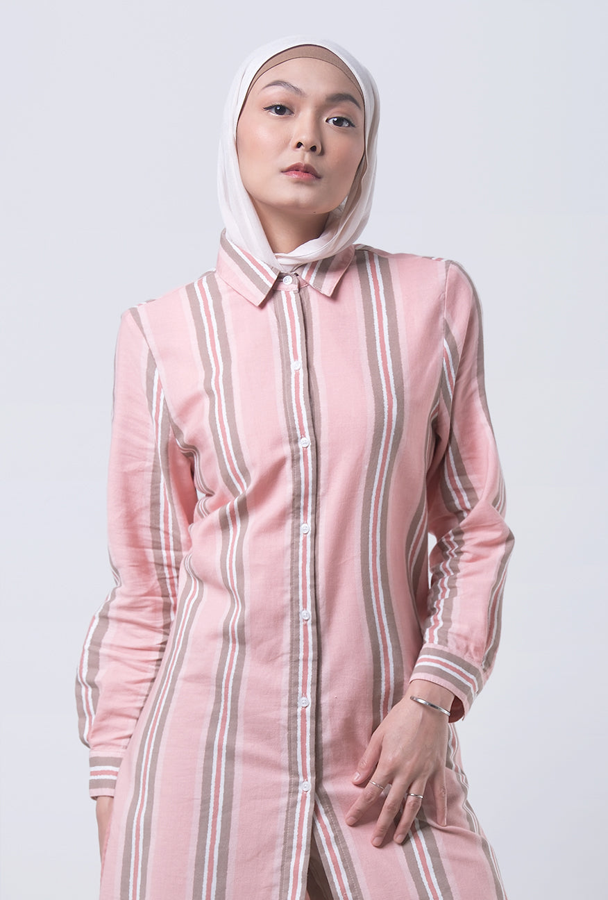 Dress Lengan Panjang Valeria Pink Brown