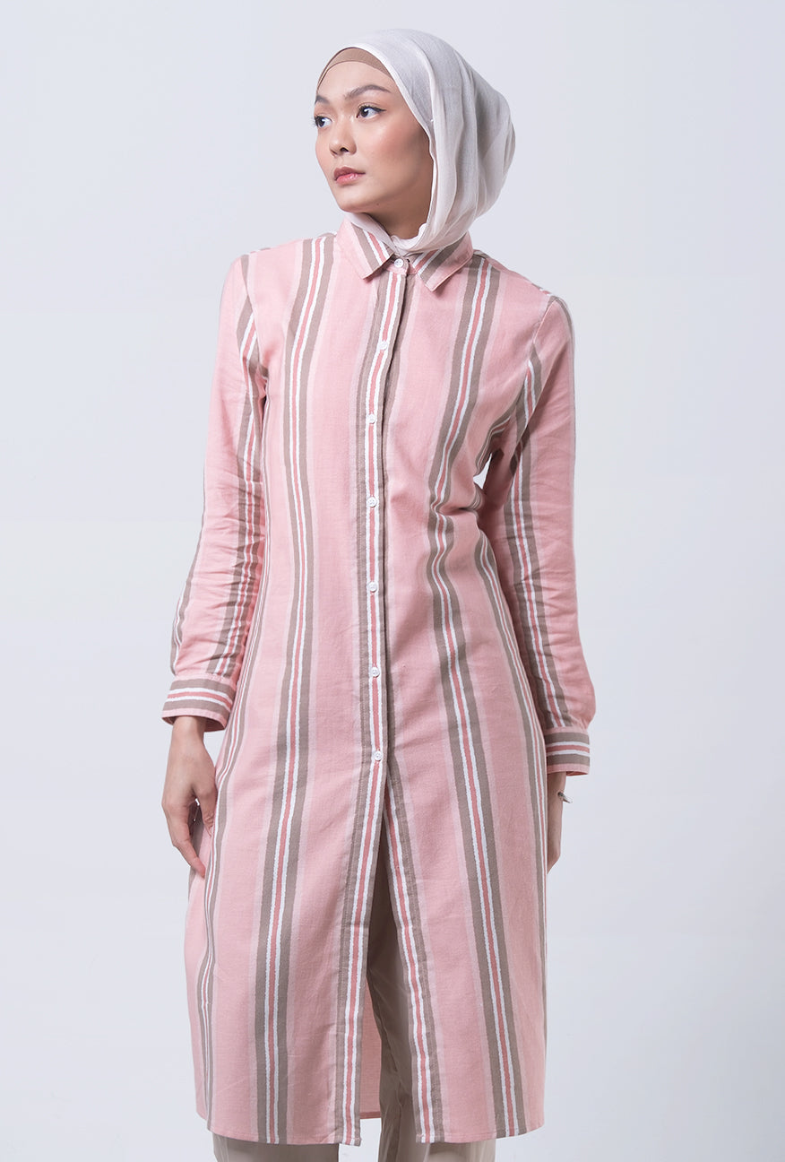 Dress Lengan Panjang Valeria Pink Brown