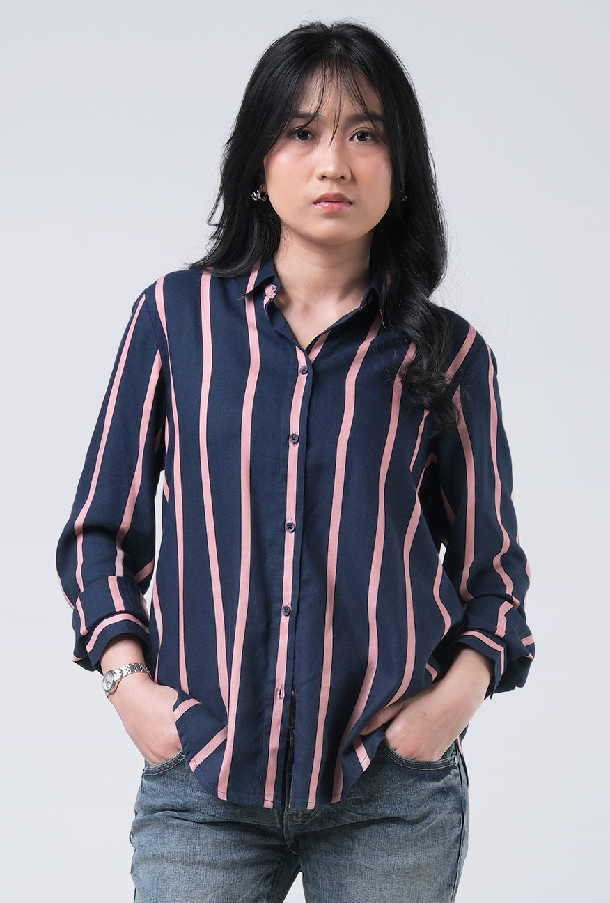 Kemeja Lengan Panjang Arla Navy Pink