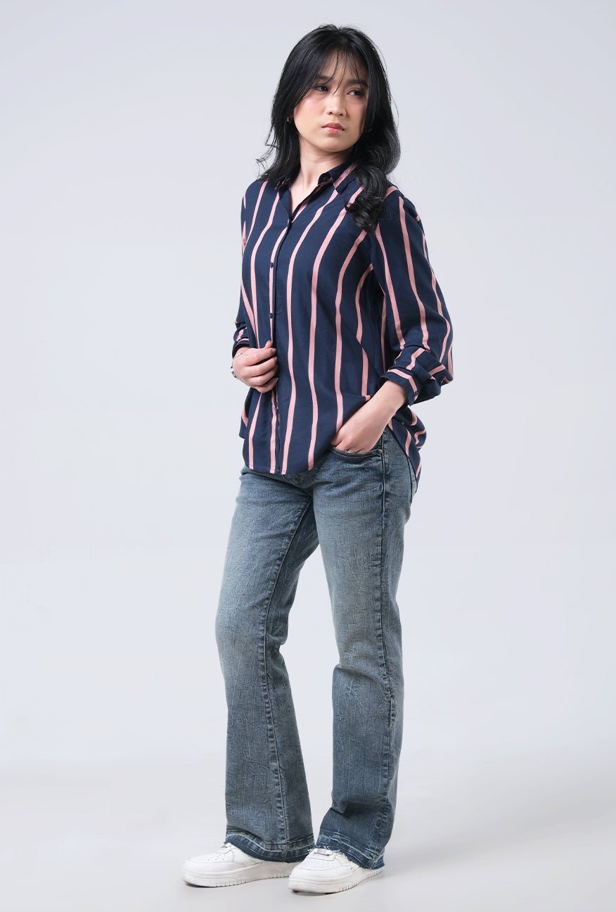 Kemeja Lengan Panjang Arla Navy Pink