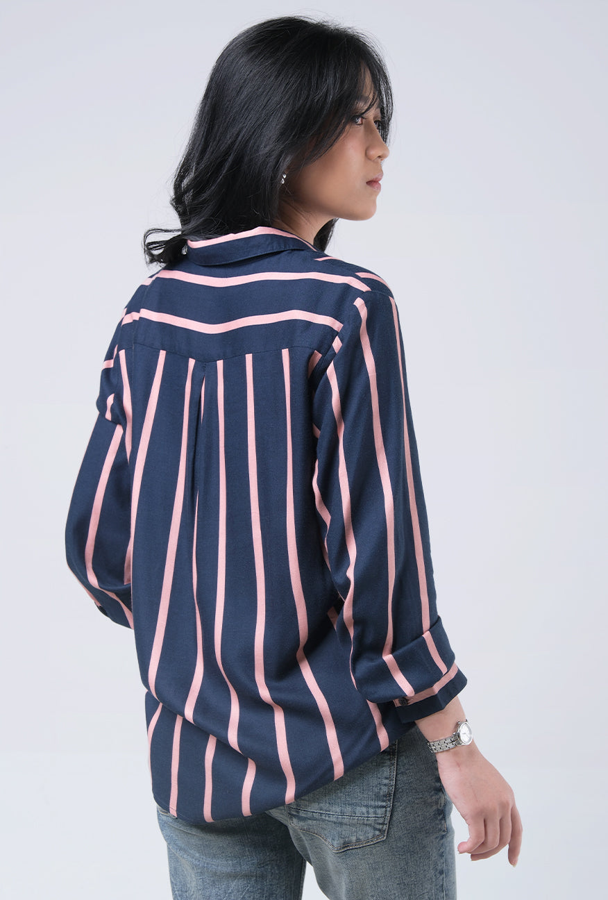 Kemeja Lengan Panjang Arla Navy Pink