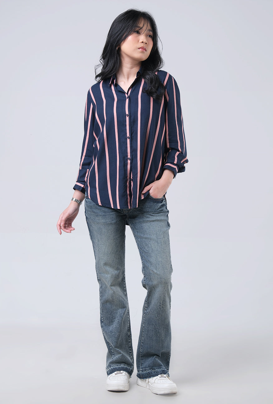 Kemeja Lengan Panjang Arla Navy Pink