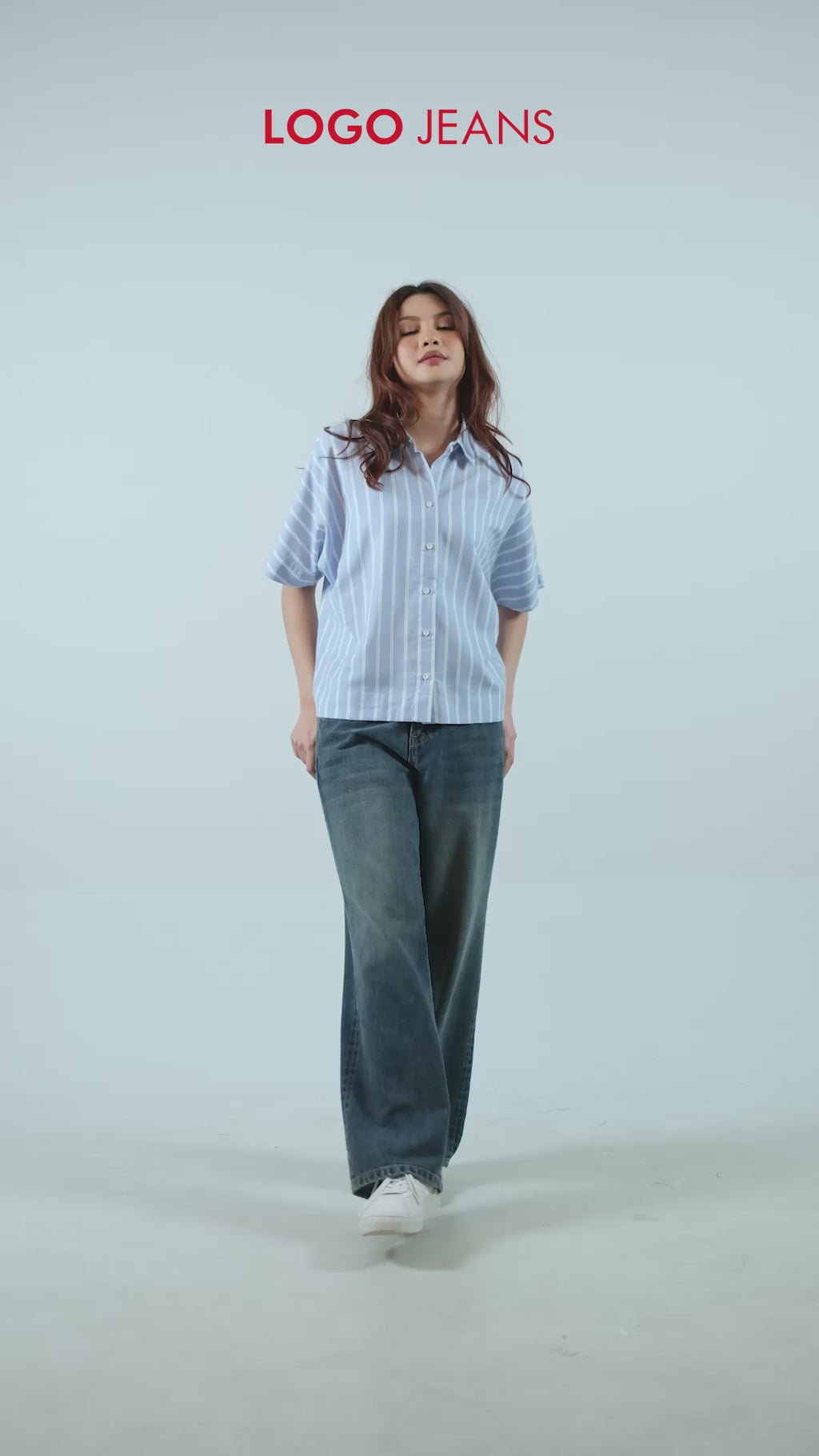 Kemeja Lengan Pendek Kyra Blue White