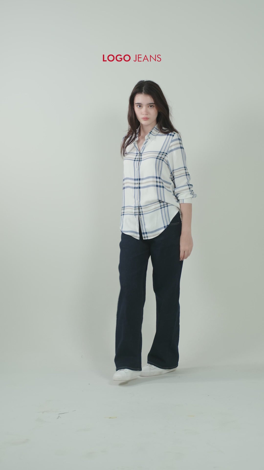 Kemeja Lengan Panjang Mara White Blue