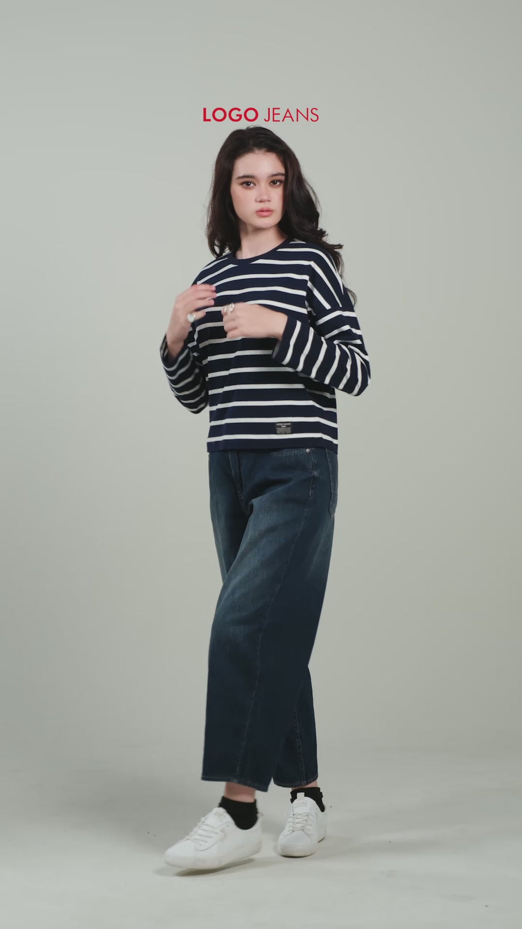 T-Shirt Lengan Panjang Grecila Navy White Stripe