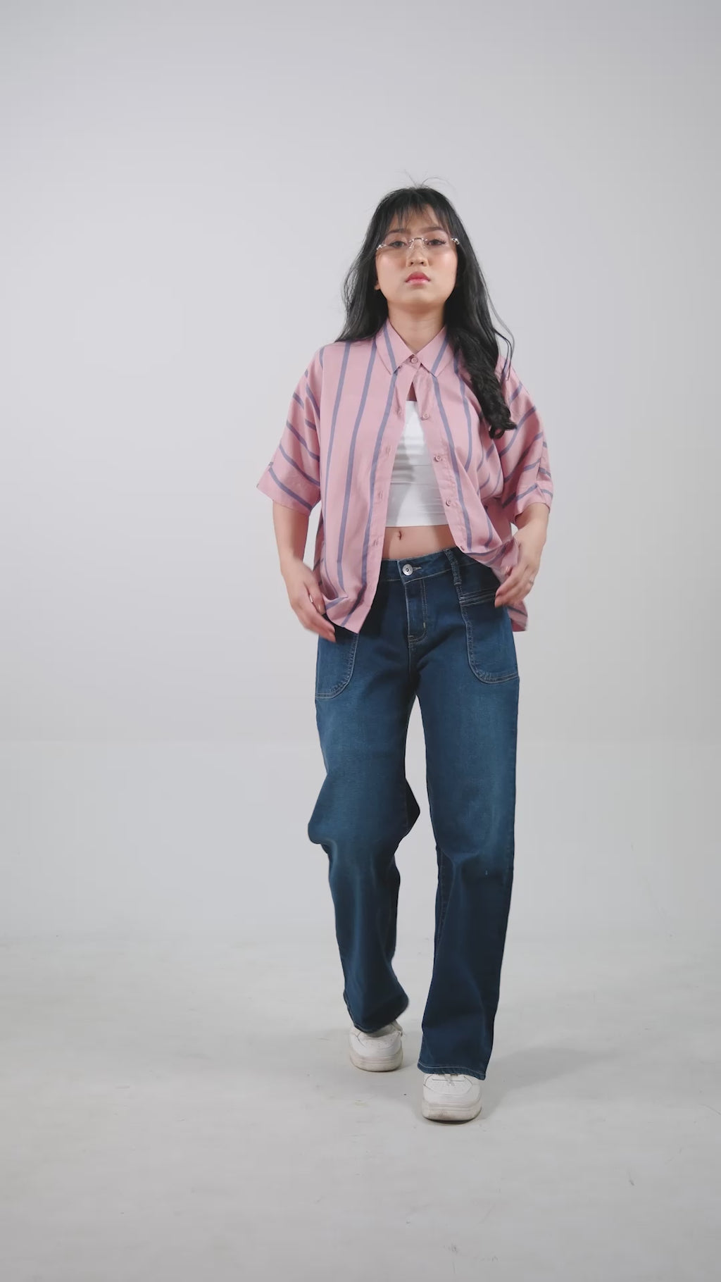 Kemeja Lengan Pendek Leia Pink Grey
