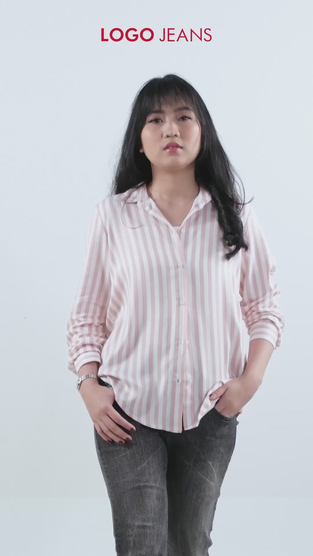 Kemeja Lengan Panjang Flory Pink Offwhite