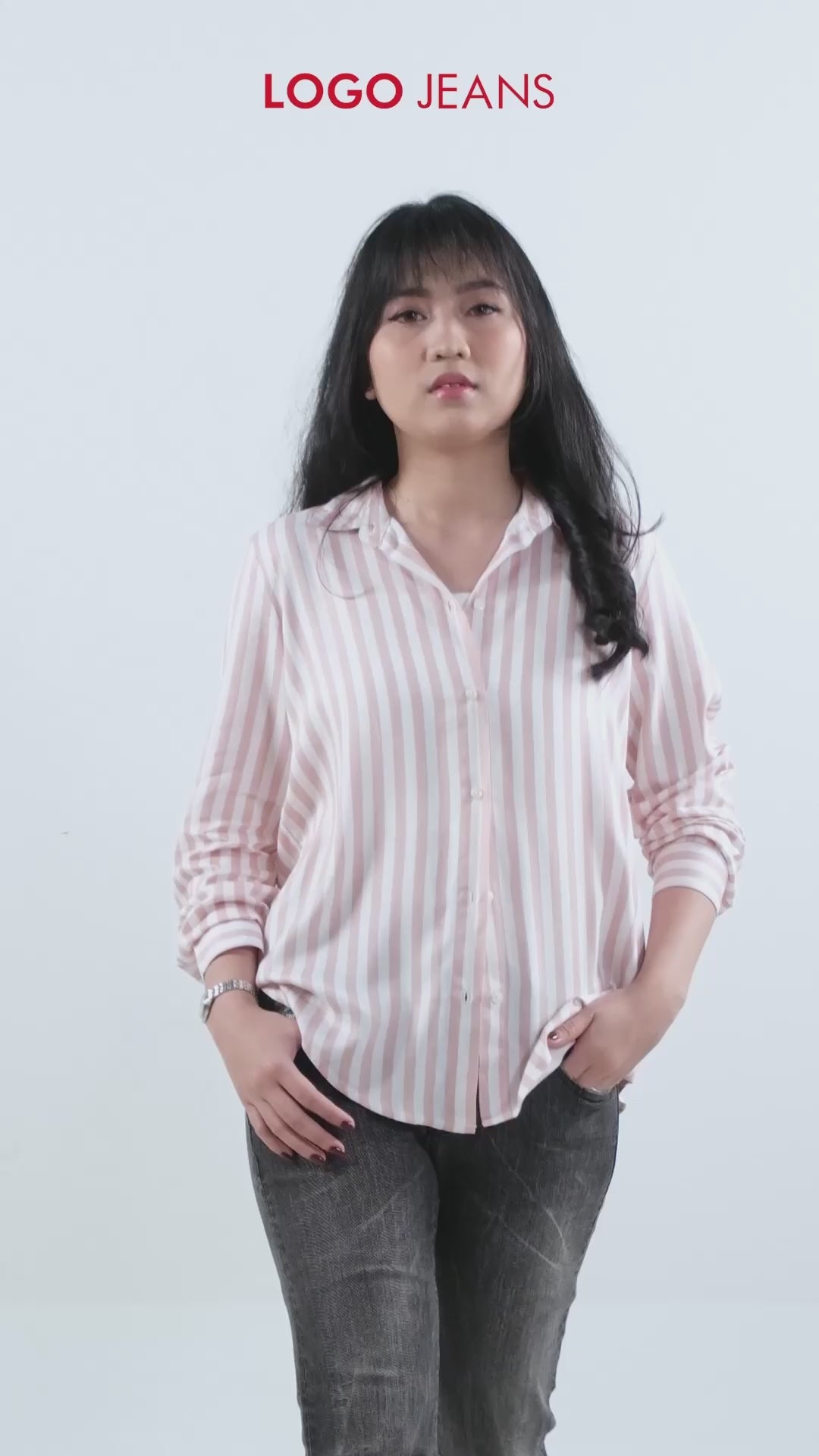 Kemeja Lengan Panjang Flory Pink Offwhite