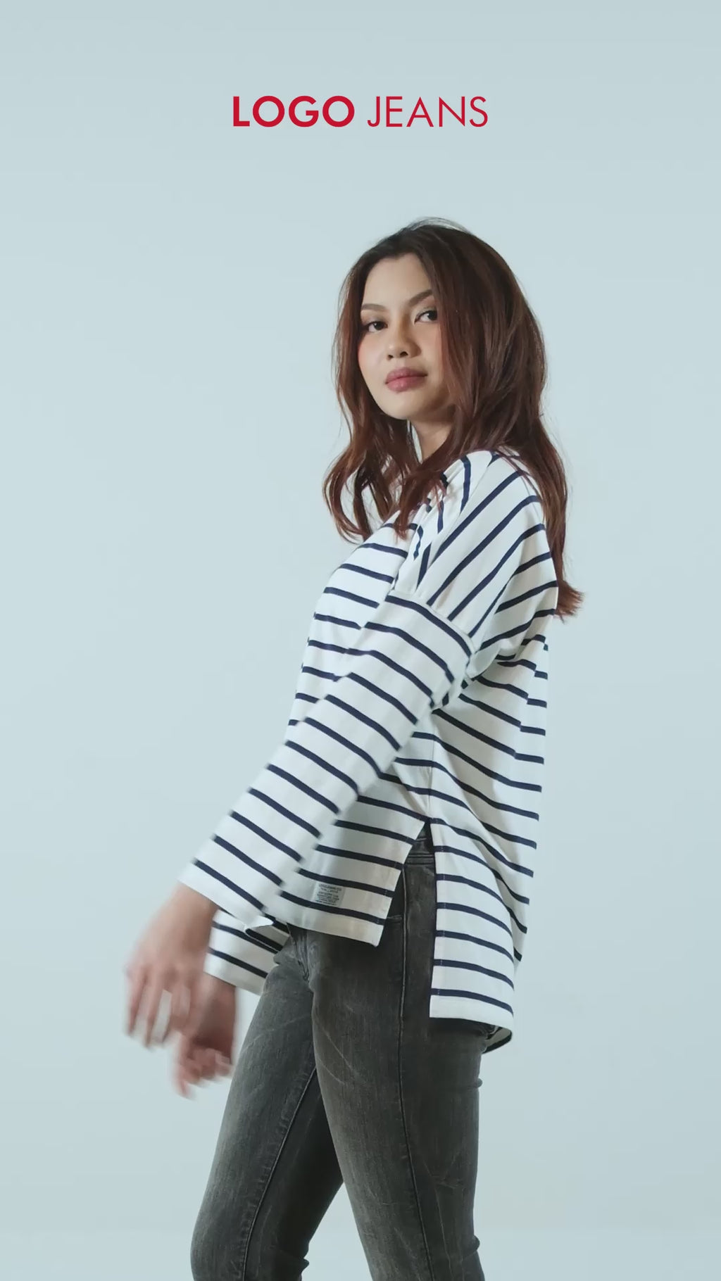 T-Shirt Lengan Panjang Zeela Offwhite Navy Stripe