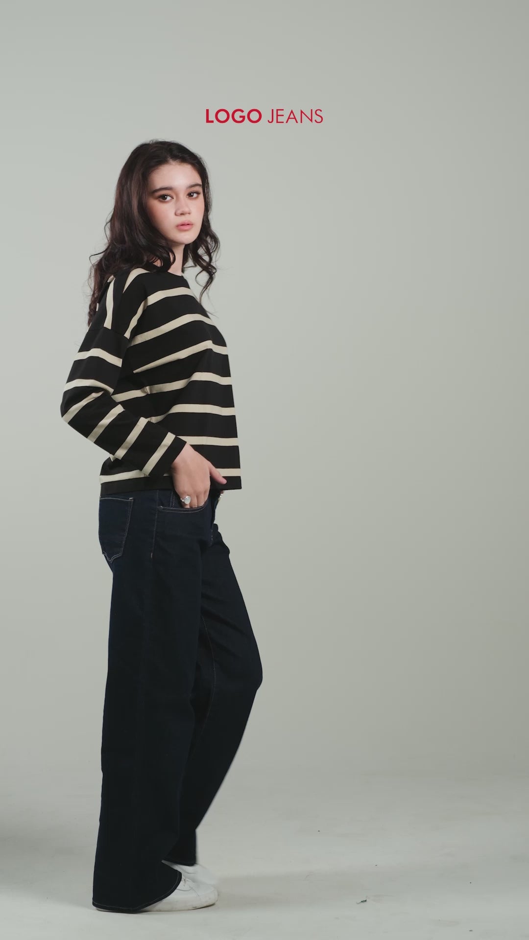 T-Shirt Lengan Panjang Zeva Black Beige Stripe