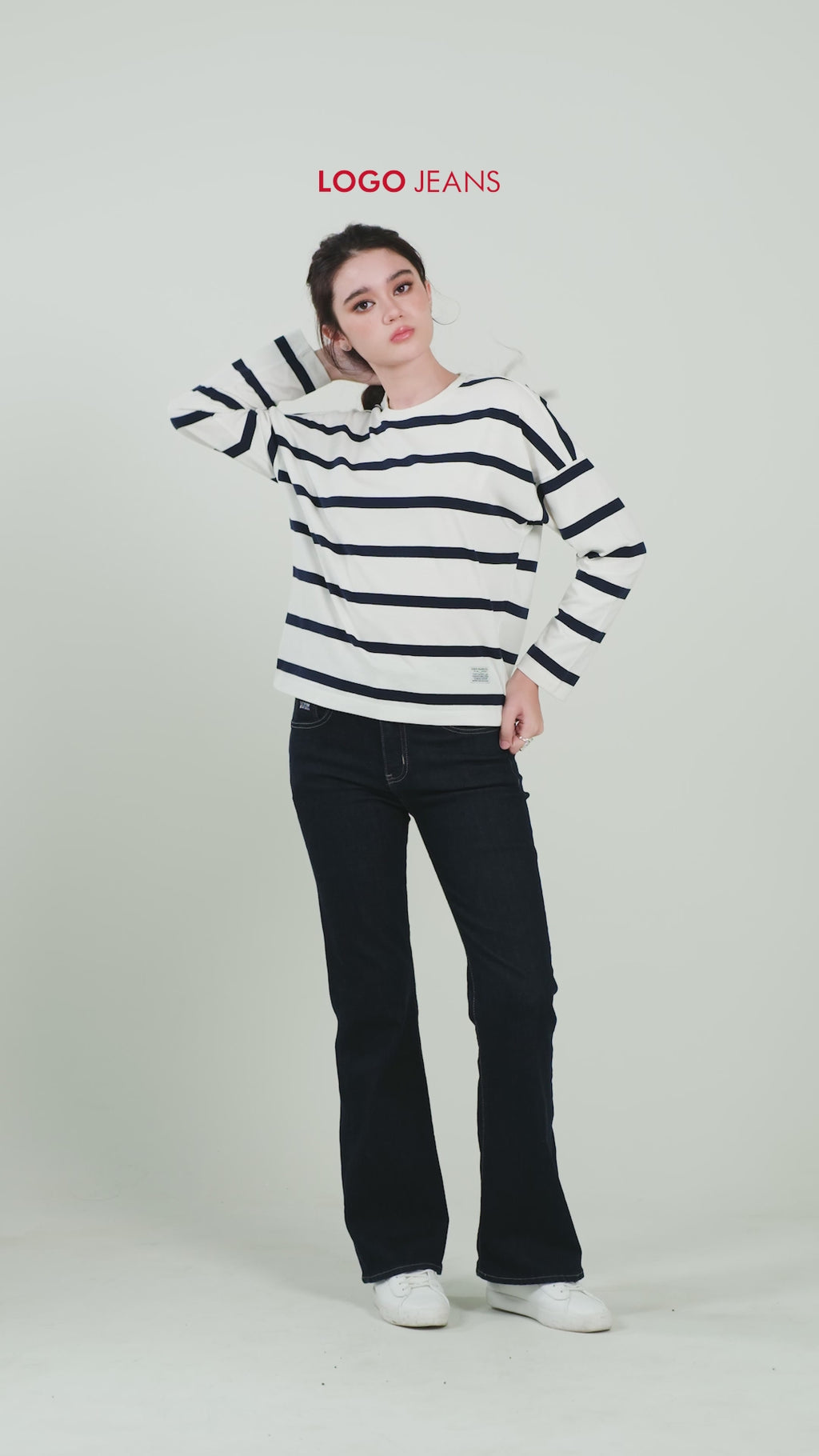 T-Shirt Lengan Panjang Sena White Navy Stripe