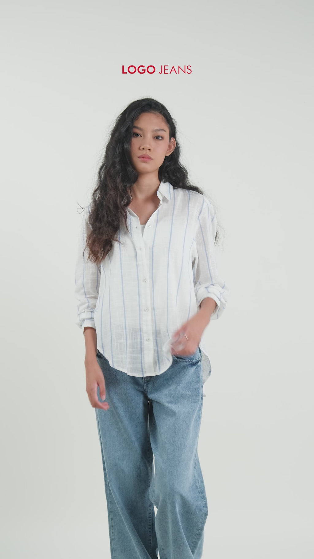 Kemeja Lengan Panjang Jollie White Blue