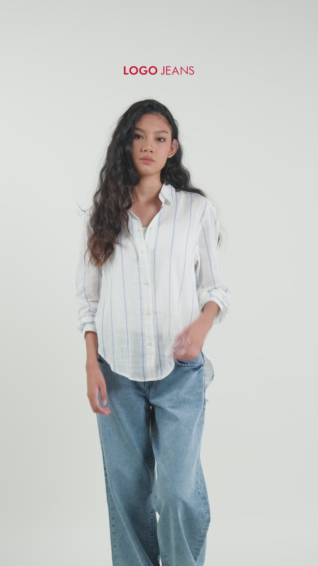 Kemeja Lengan Panjang Jollie White Blue