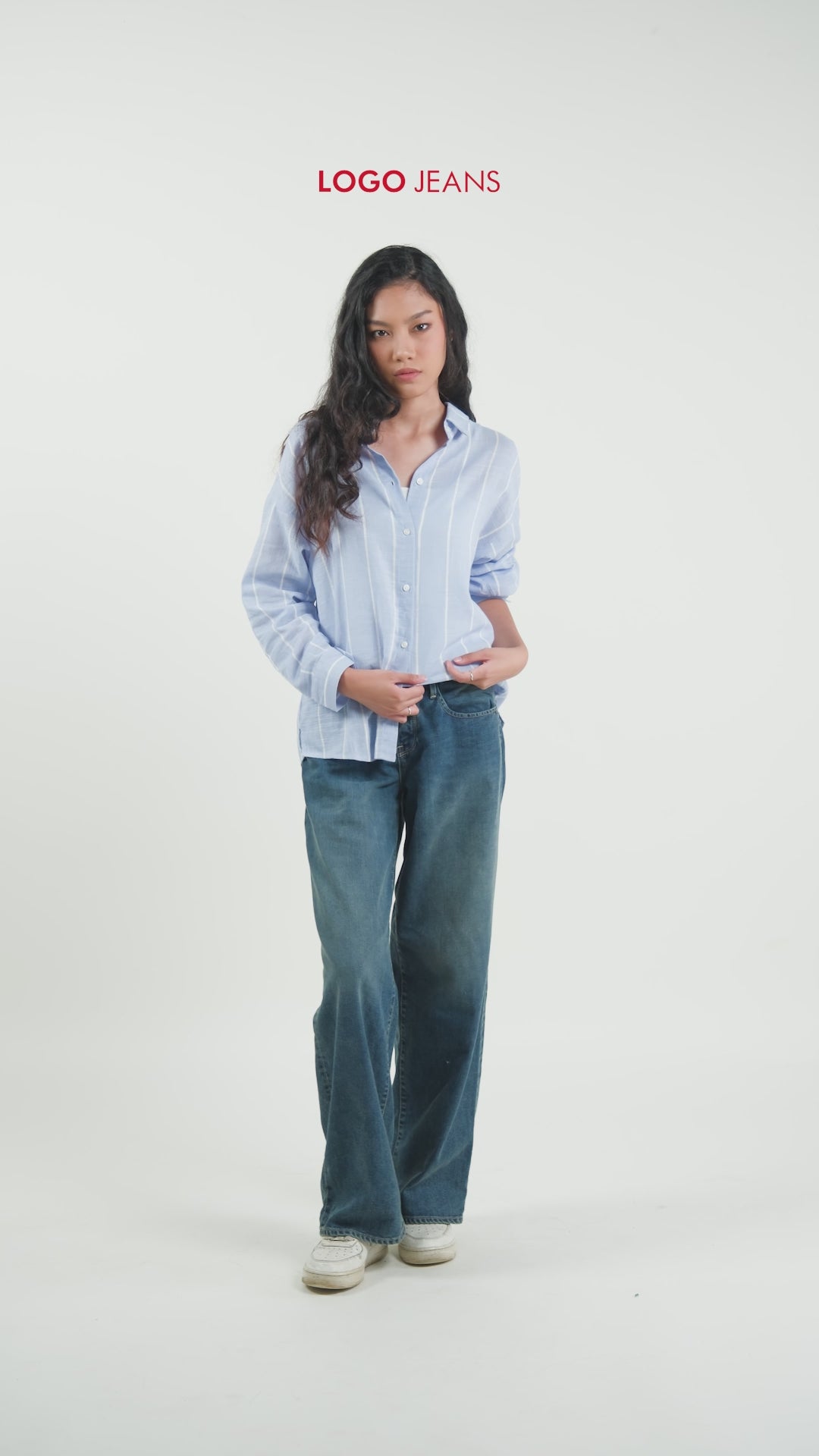 Kemeja Lengan Panjang Grace Blue White