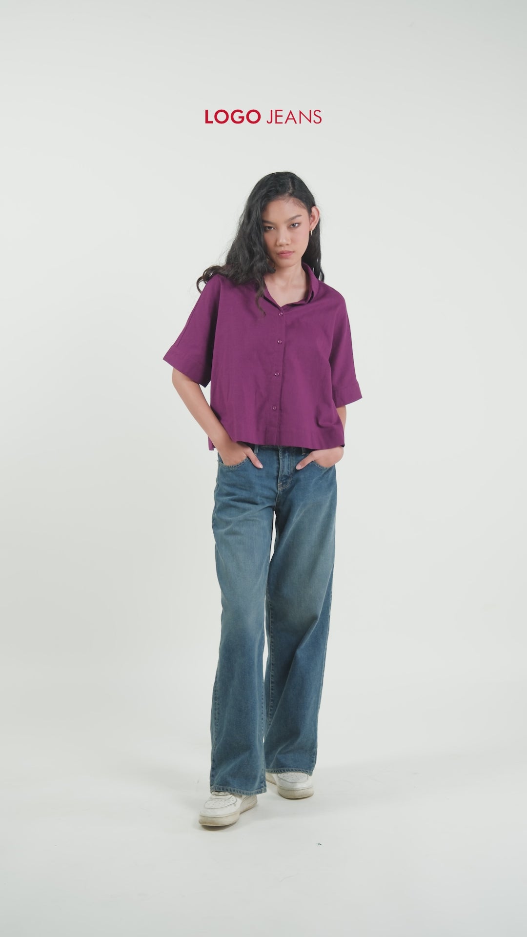 Kemeja Lengan Pendek Eleva Dark Purple