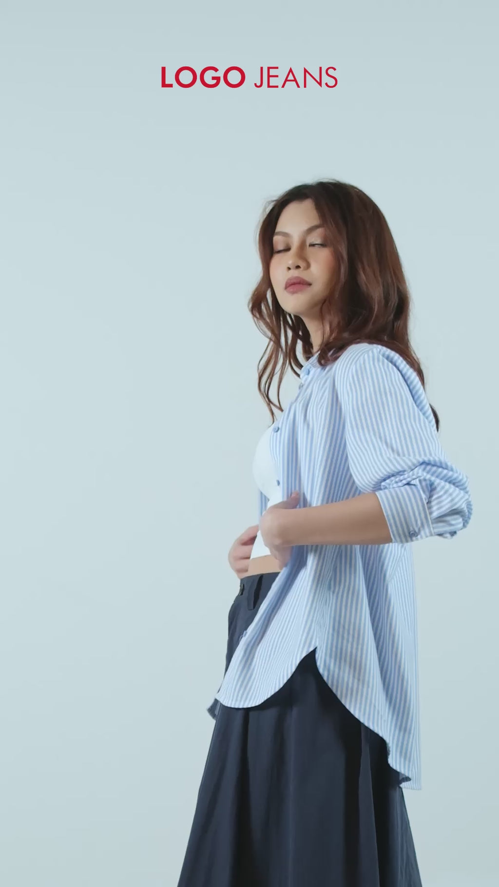 Kemeja Lengan Panjang Gritha Offwhite Blue