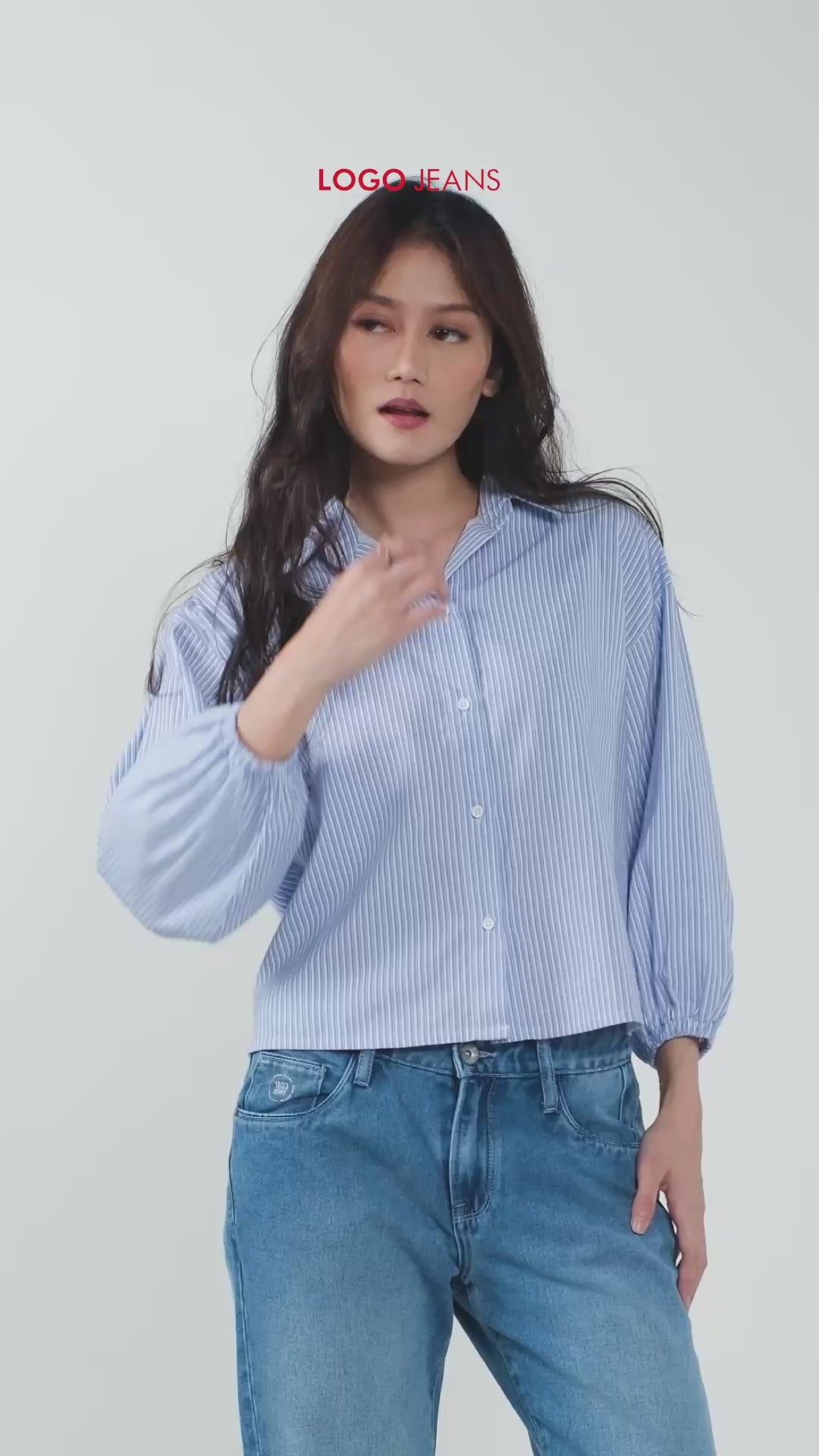 Kemeja Lengan Panjang Shanu Blue White Shirt