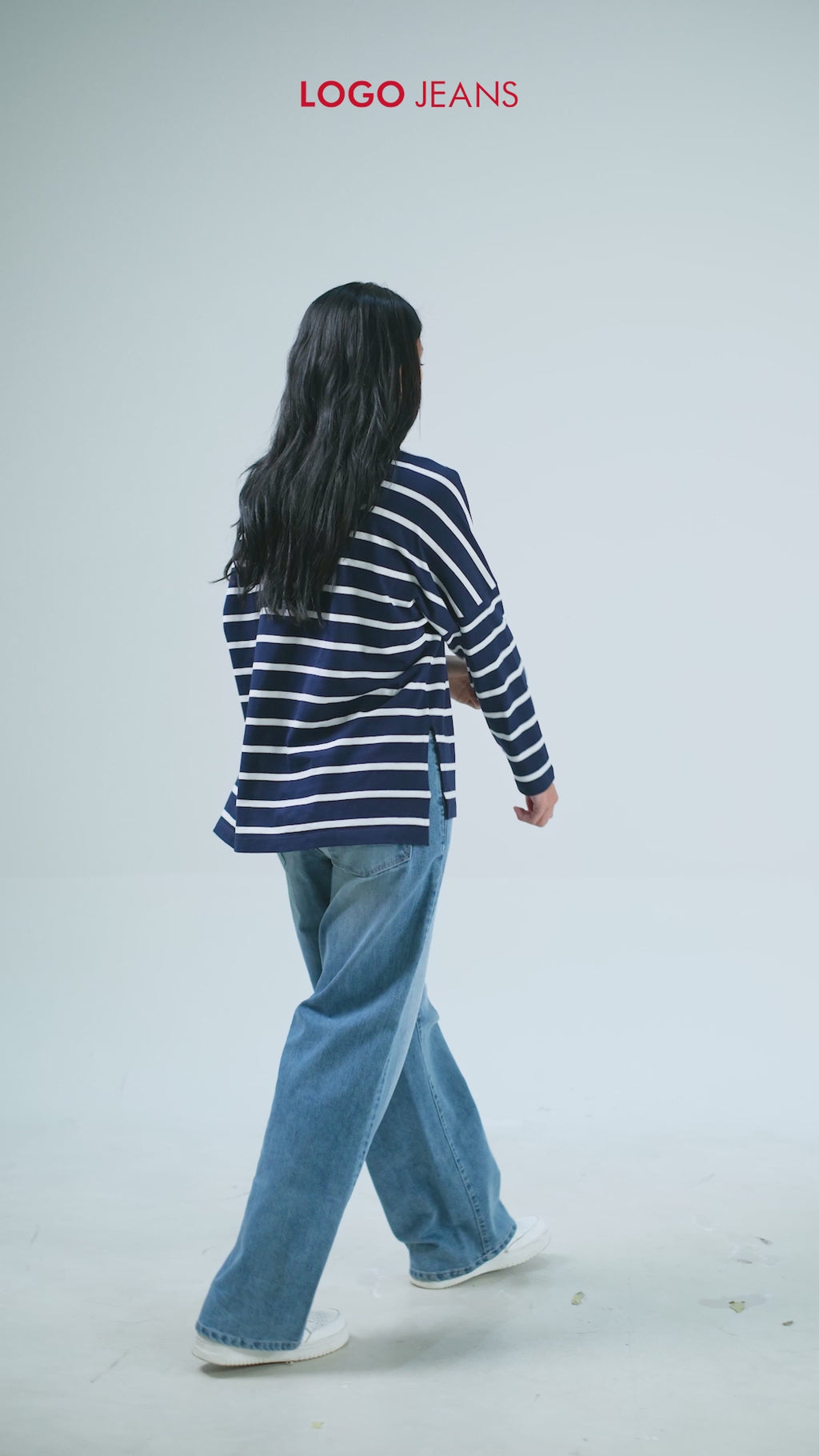 T-Shirt Lengan Panjang Chandie Navy white Stripe