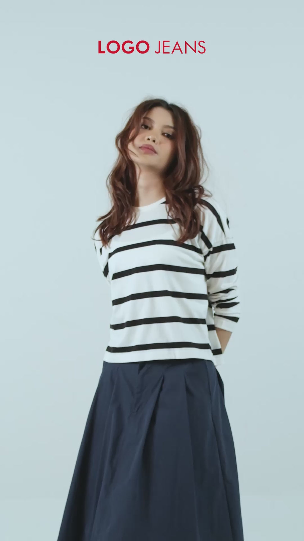 T-Shirt Lengan Panjang Fleur Offwhite Black Stripe