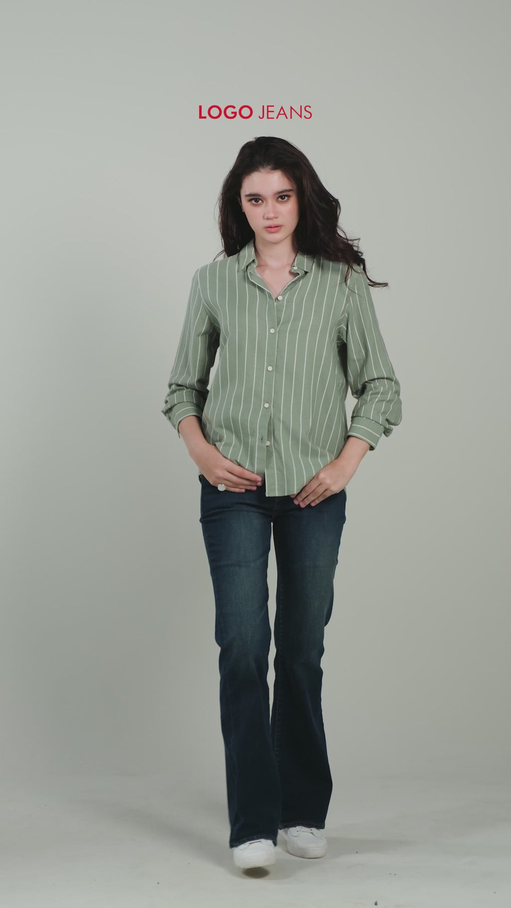 Kemeja Lengan Panjang Valja Green Offwhite