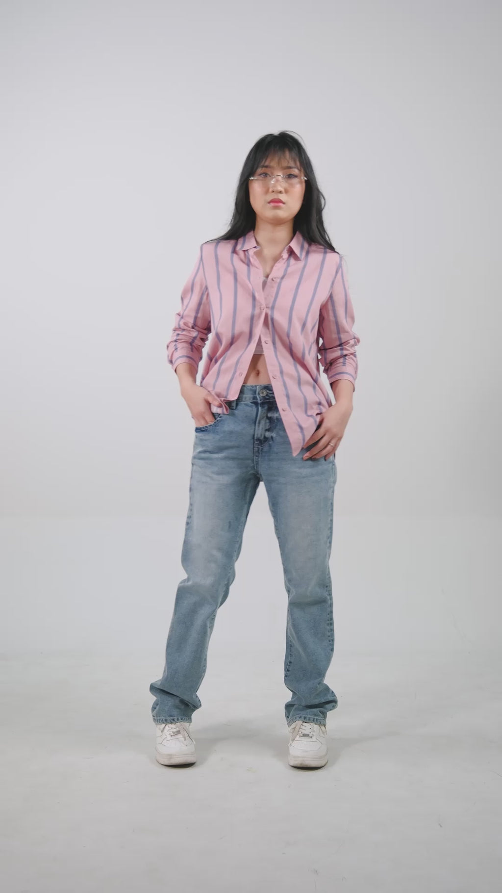 Kemeja Lengan Panjang Lasheera Pink Grey