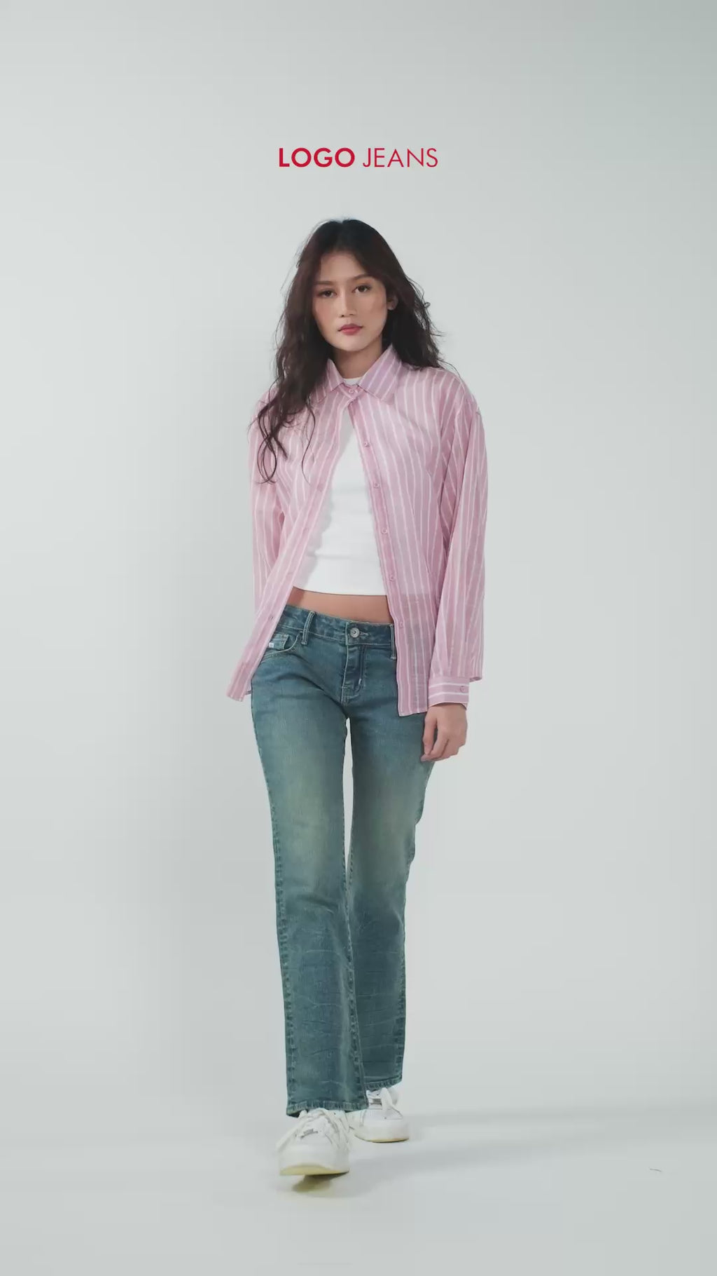 Kemeja Lengan Panjang Syalia Pink White