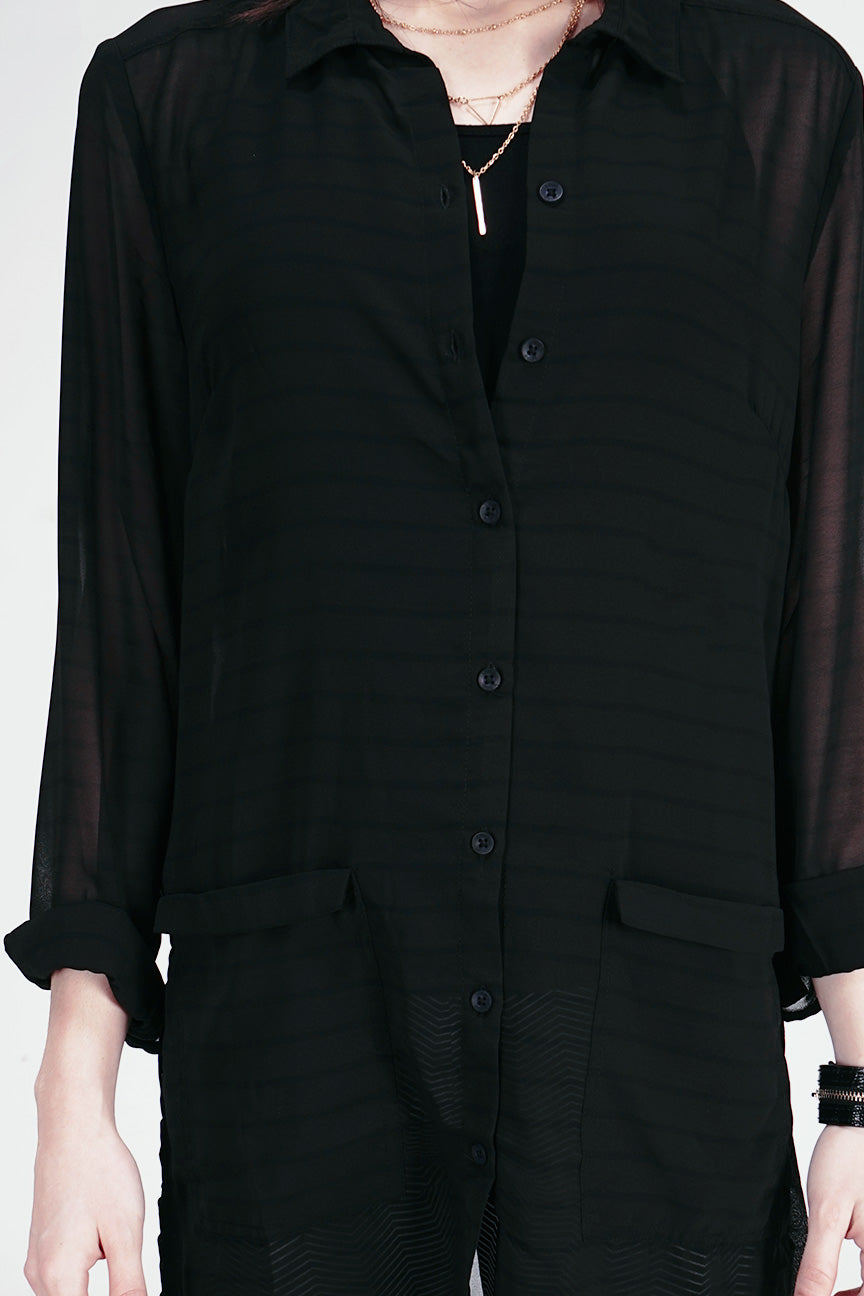 Kemeja Lengan Panjang Alyx Stripe Black Dark Grey