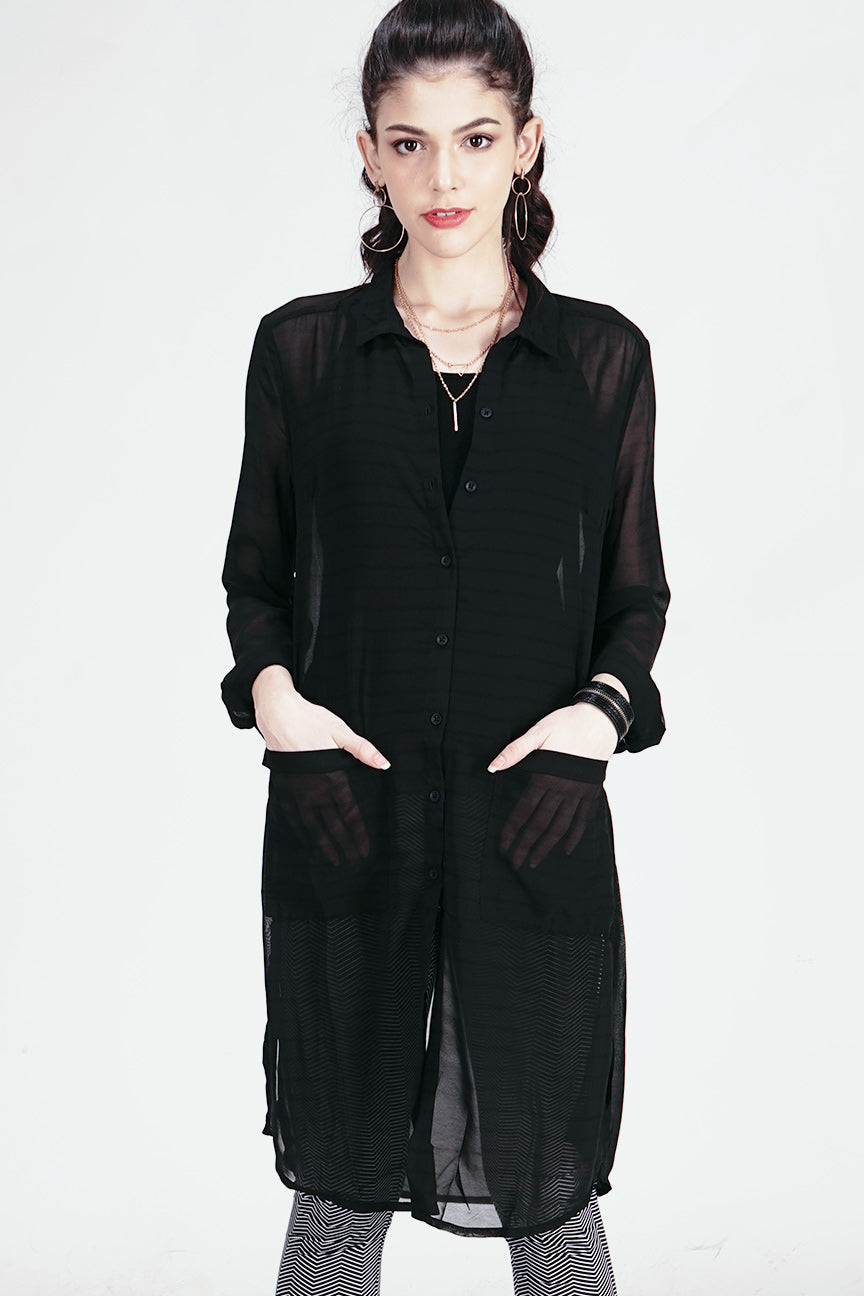 Kemeja Lengan Panjang Alyx Stripe Black Dark Grey