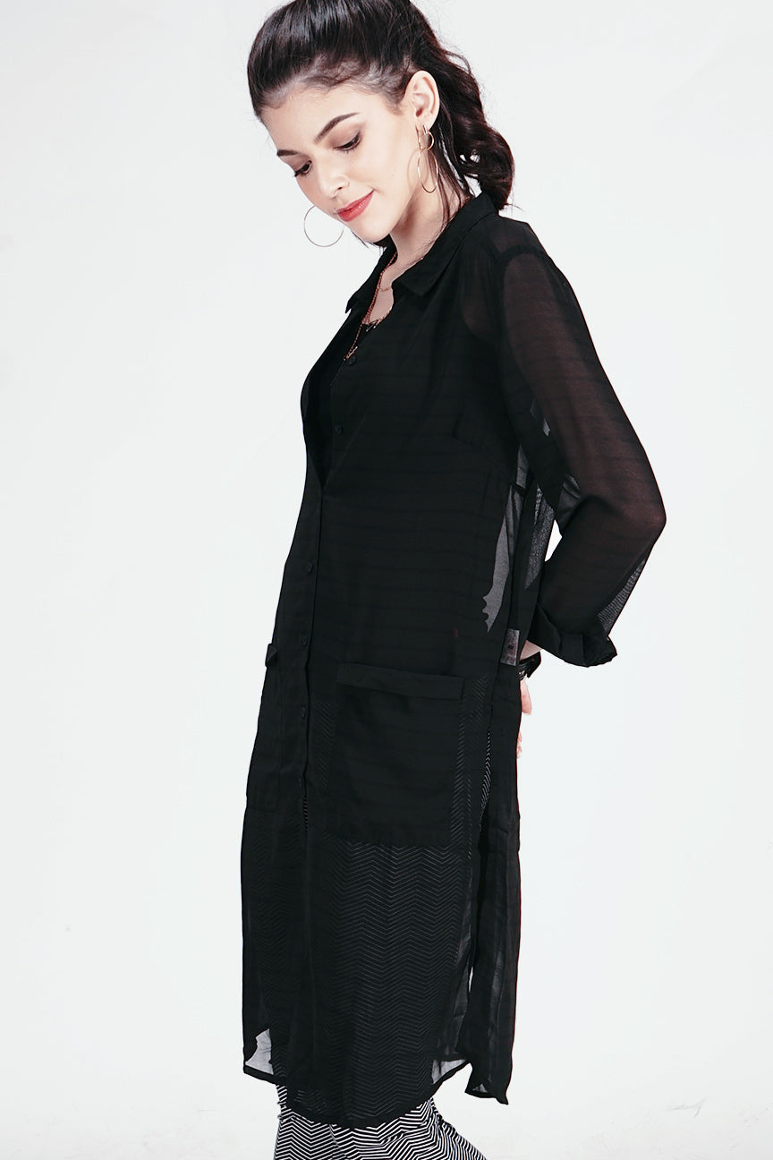 Kemeja Lengan Panjang Alyx Stripe Black Dark Grey