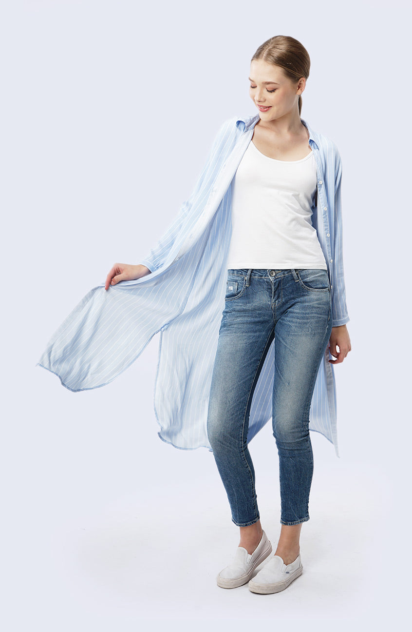 Dress Lengan Panjang Savy Blue White