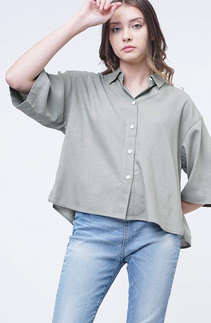 Kemeja Lengan Pendek Aurel Dusty Green