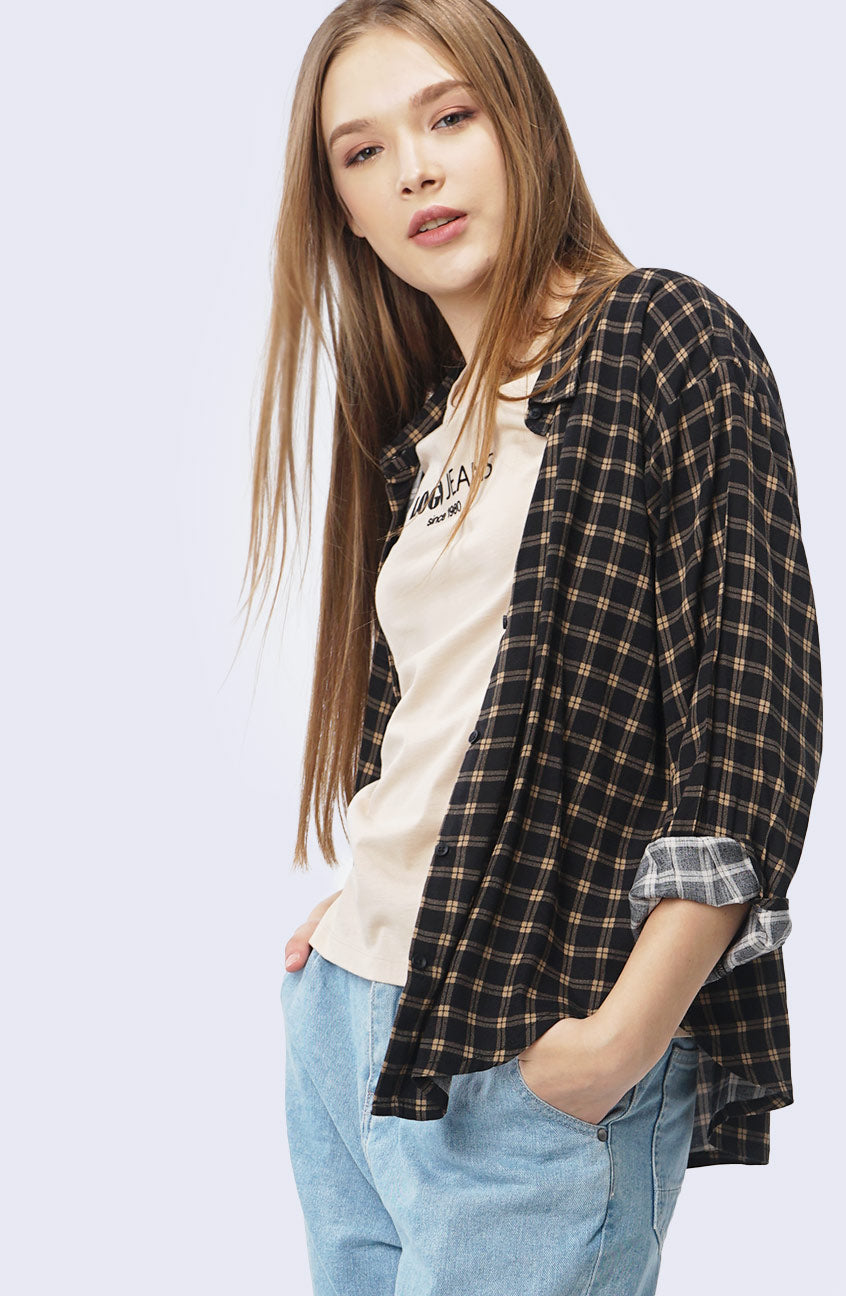 Kemeja Lengan Panjang Vivian Black Brown