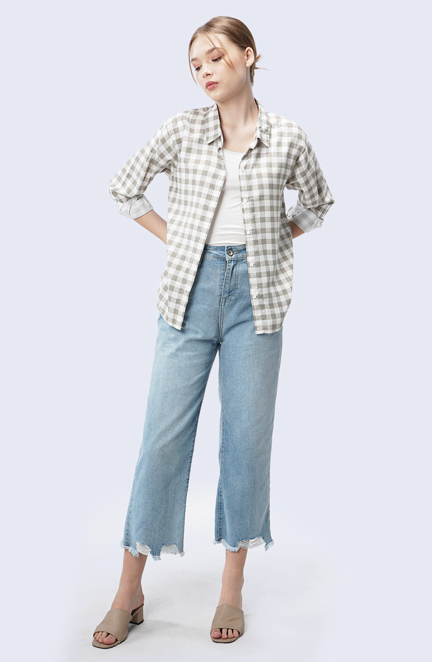 Kemeja Lengan Panjang Alice Army White