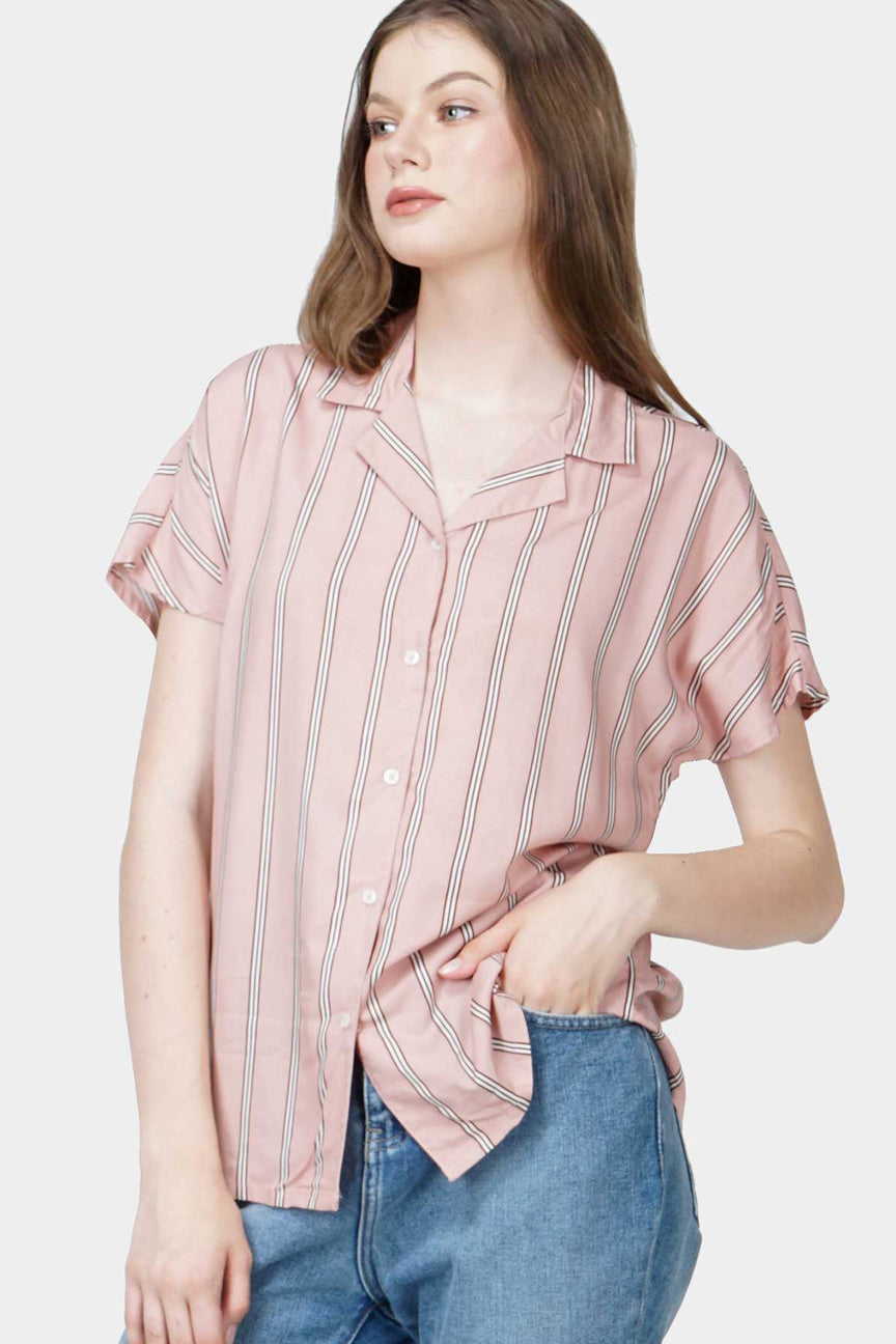 Kemeja Lengan Pendek Renna Pink Black