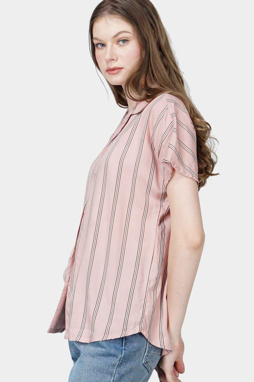 Kemeja Lengan Pendek Renna Pink Black