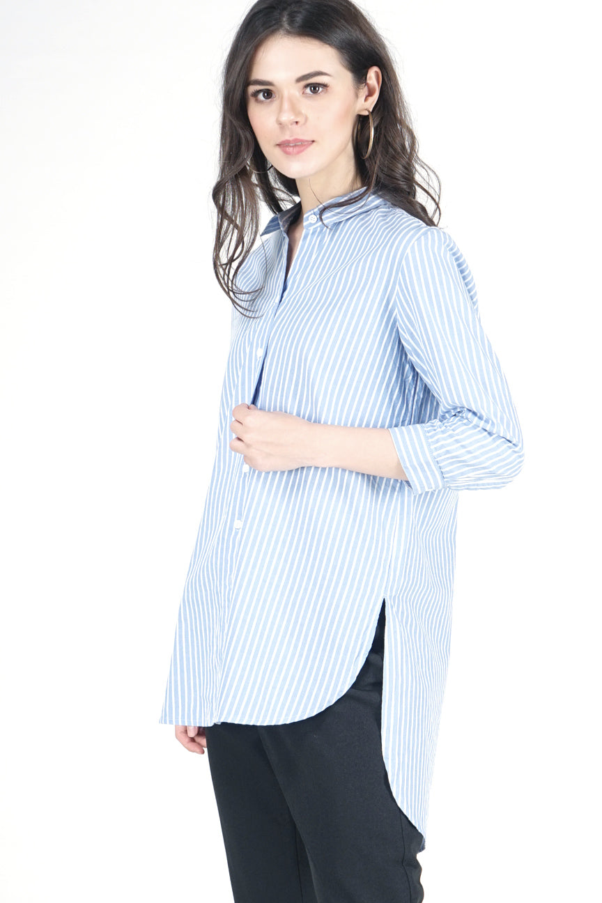 Kemeja Lengan Panjang Grazel Blue Offwhite