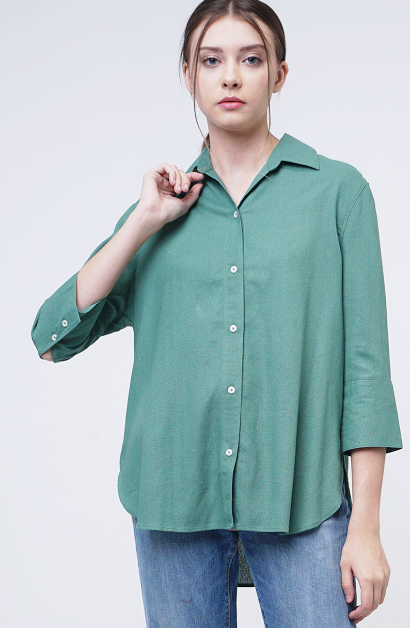 Kemeja Lengan Panjang Ariella Dusty Green