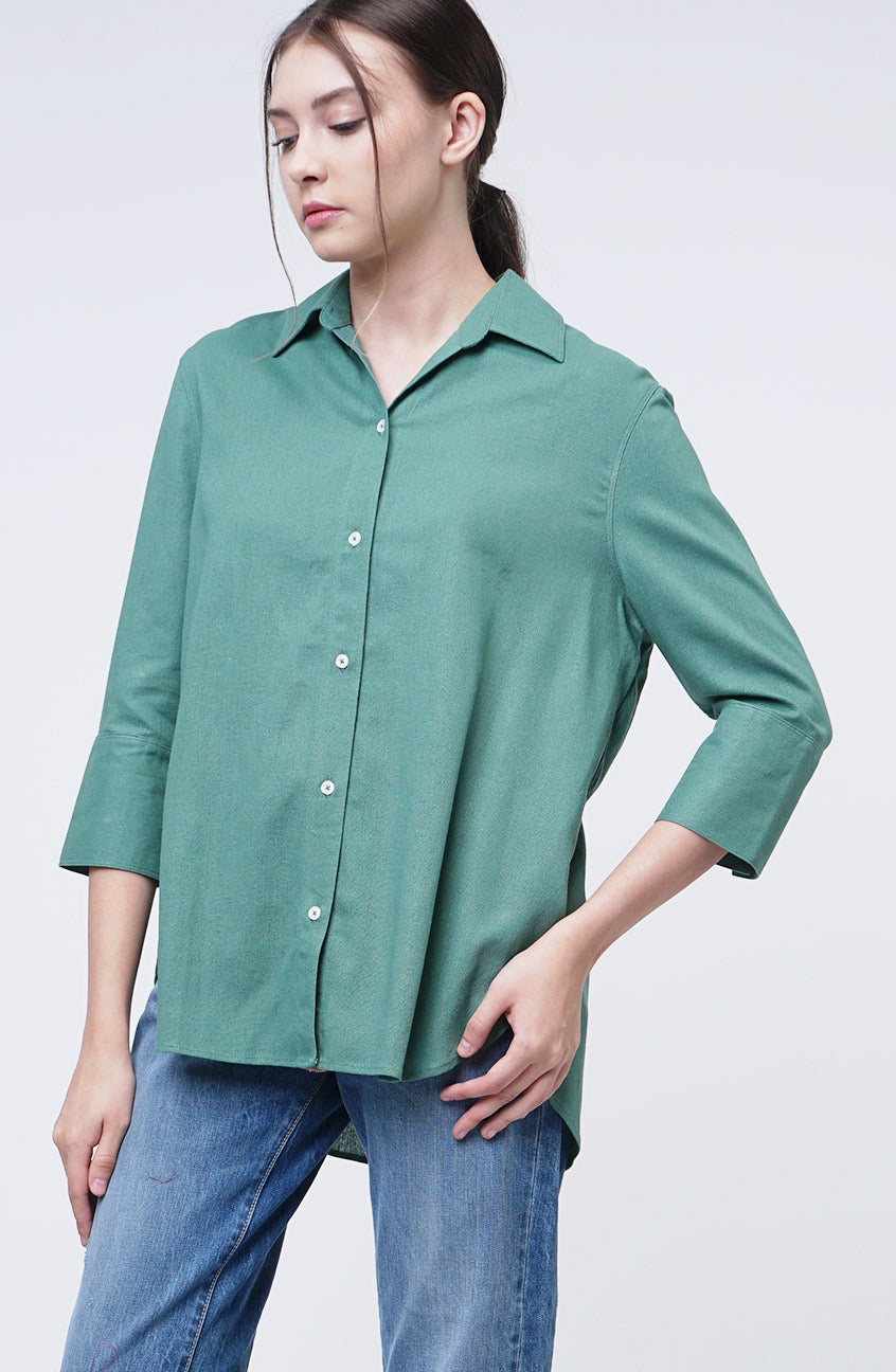 Kemeja Lengan Panjang Ariella Dusty Green