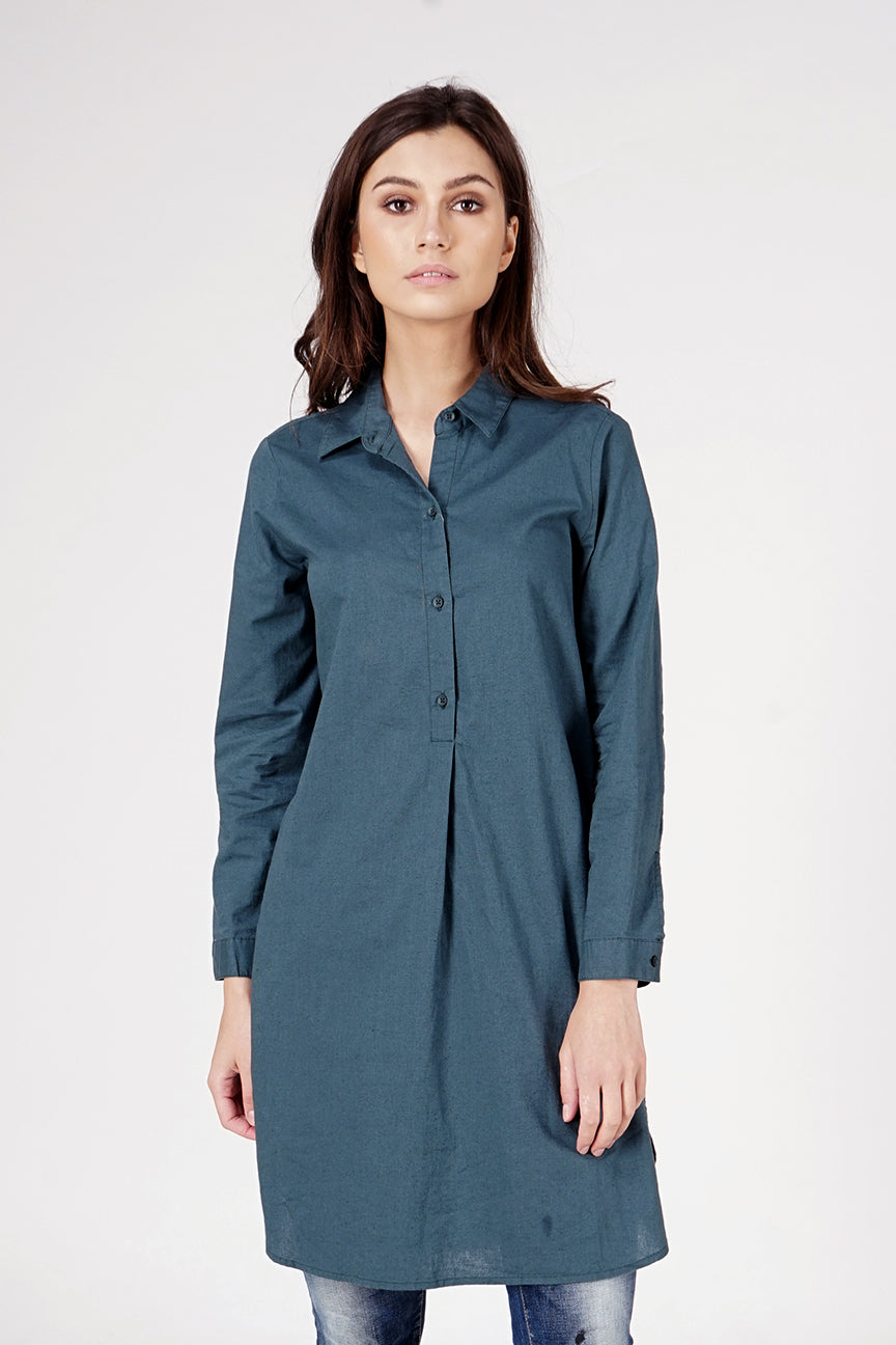 Kemeja Lengan Panjang Shaina Green Tunik