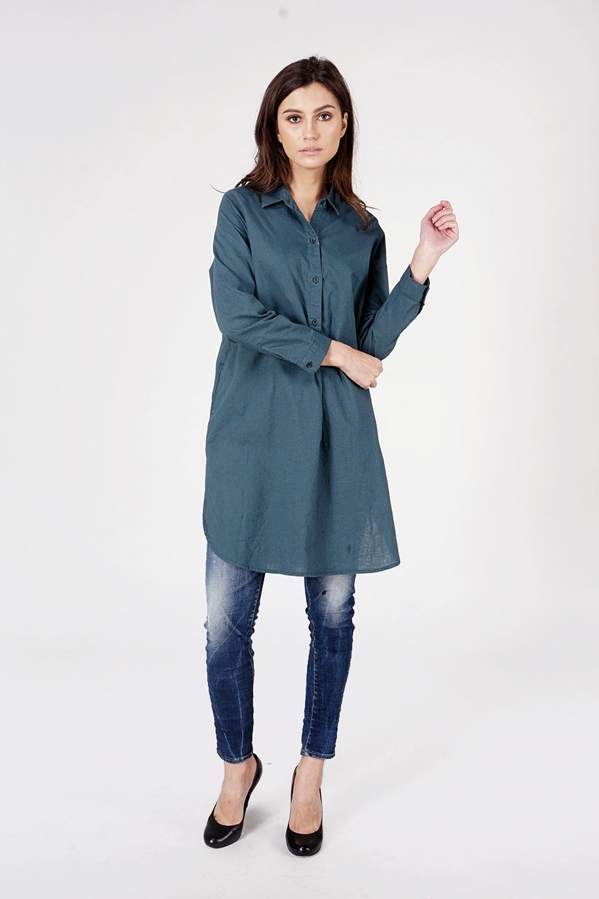Kemeja Lengan Panjang Shaina Green Tunik