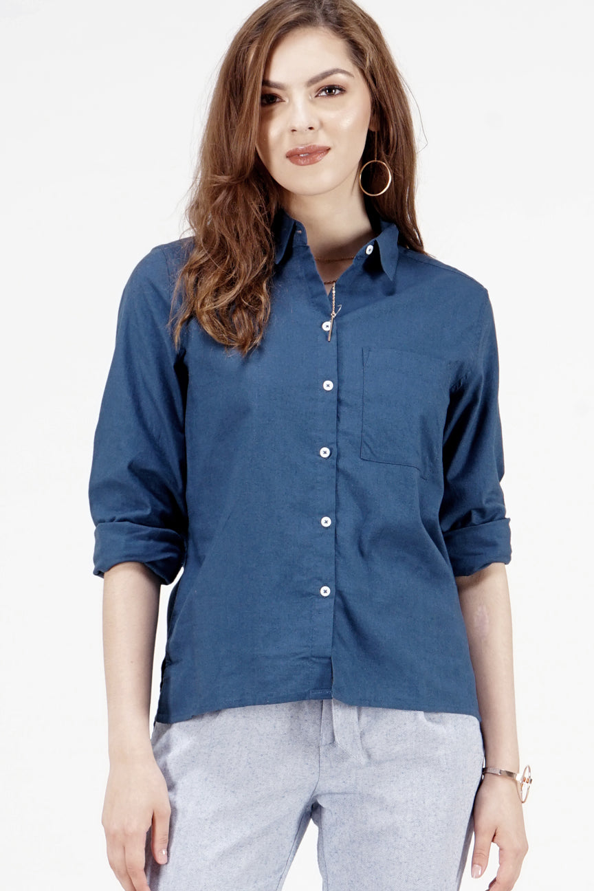 Kemeja Lengan Panjang Davy Blue