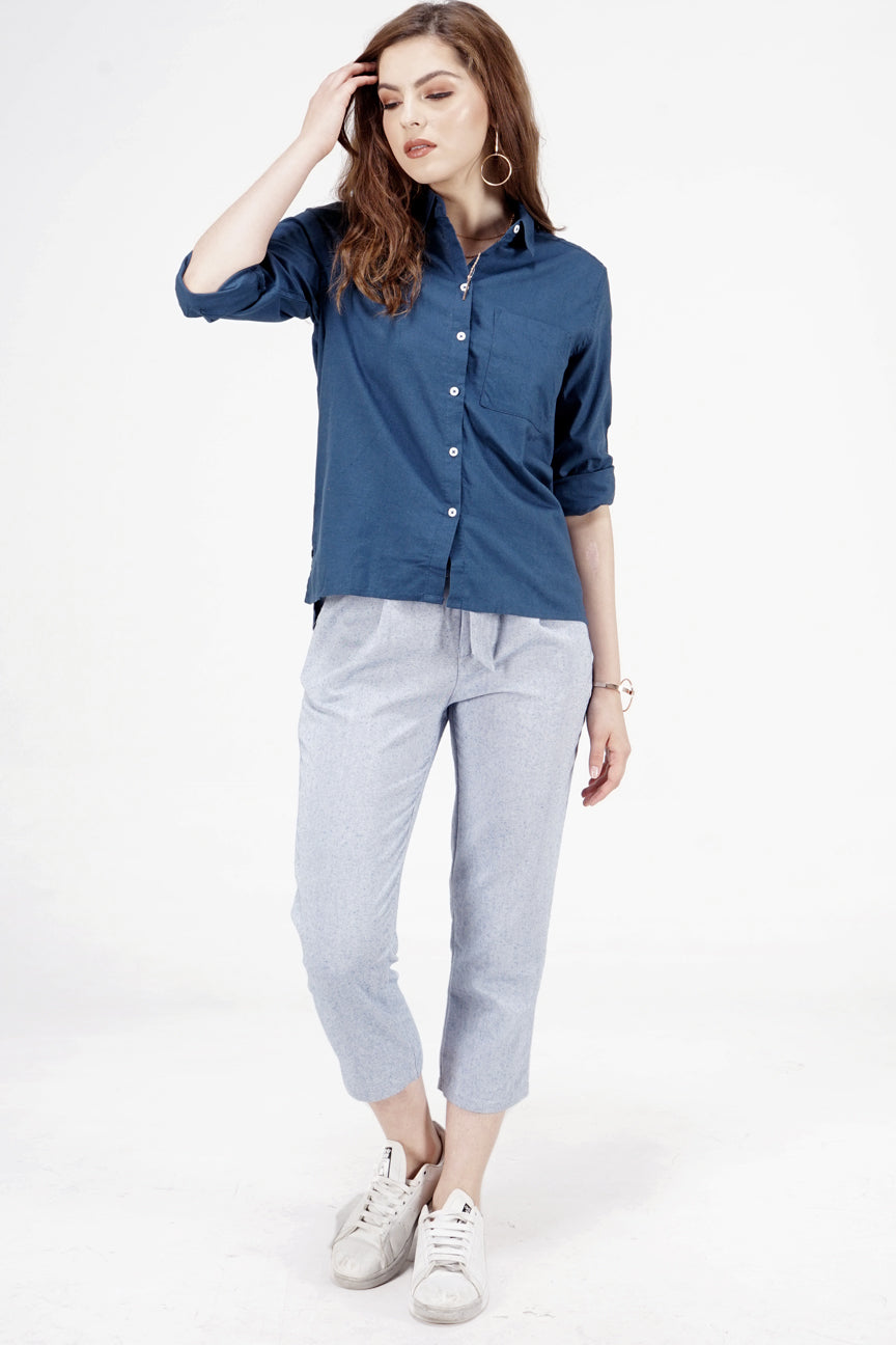 Kemeja Lengan Panjang Davy Blue