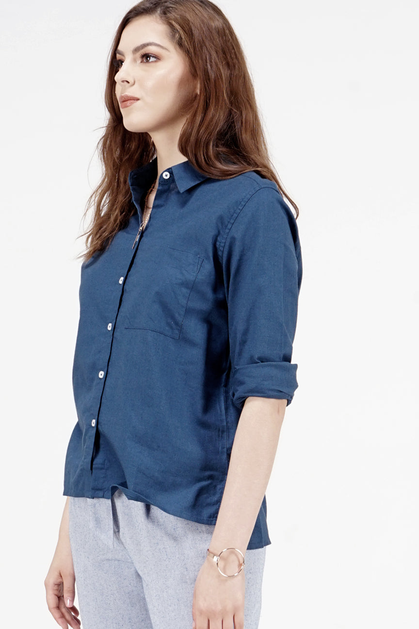 Kemeja Lengan Panjang Davy Blue